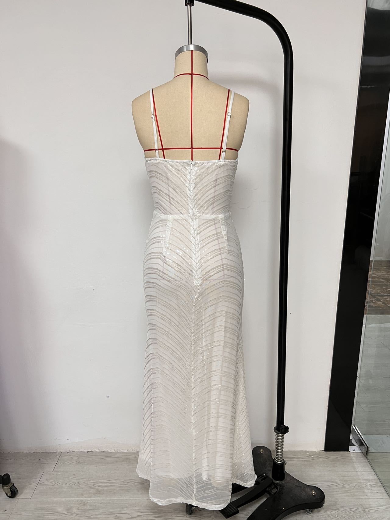 Women's Fashionable Sexy Strap Sequin Long Dress 15