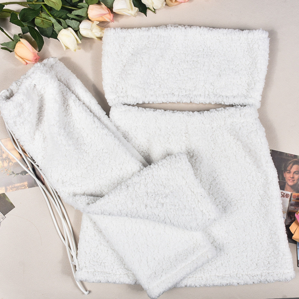 Autumn And Winter Plush Wrap Top And Mini Skirt Two Piece Set 12