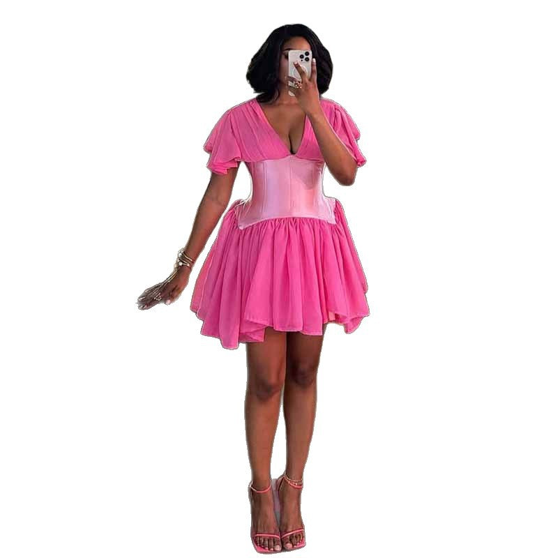 Women Summer Short-Sleeved Ruffle Sleeve Dress 6