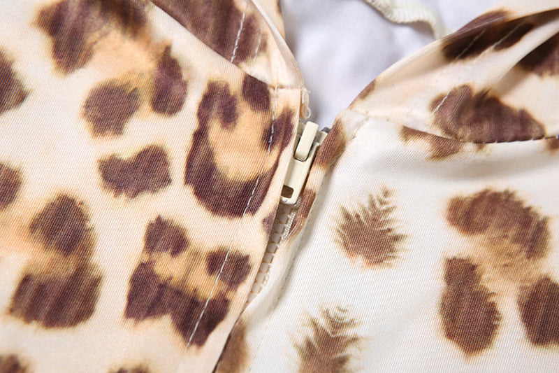 Spring and Summer Sexy Crop Slim Hooded Leopard Print Top and High Waist Shorts Two Piece Set 11