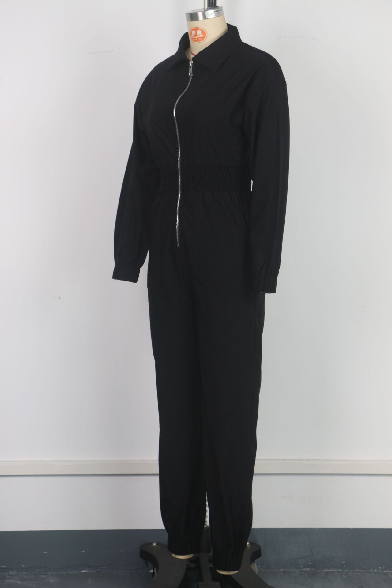 Women Turndown Collar Zipper Cargo Jumpsuit 9