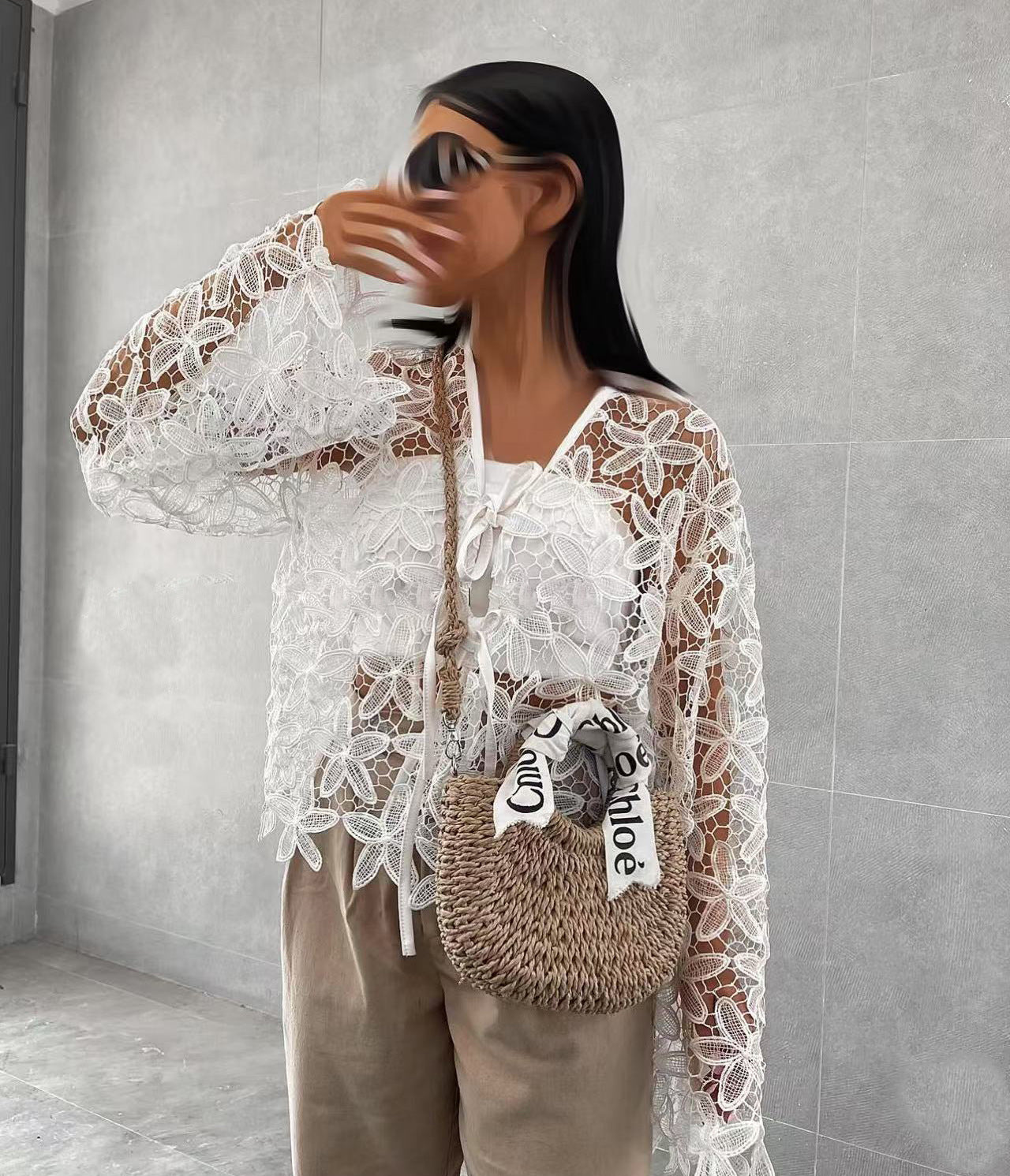 Spring Summer Fashion Elegant Luxury Lace Flower Hollow Embroidery Strapless Cardigan