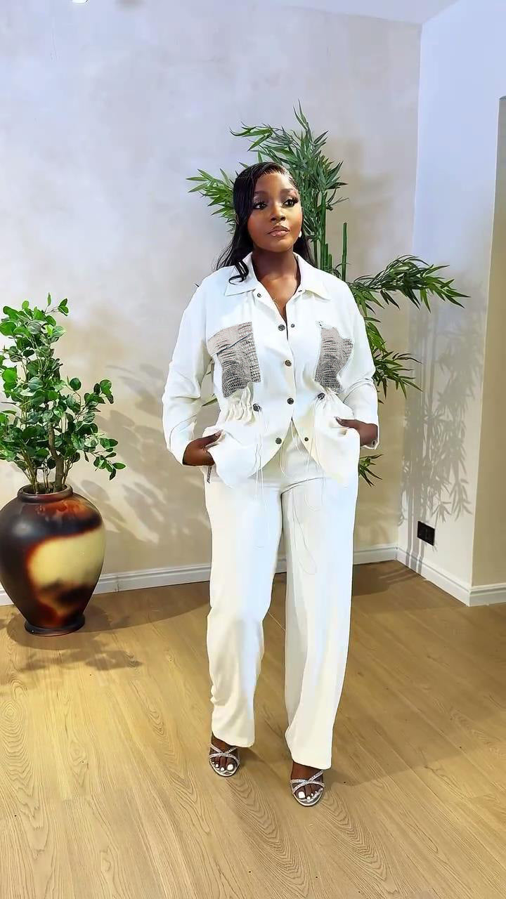 Spring Women's Suit Slim Waist Shirt Trousers Black Two-Piece Set 4