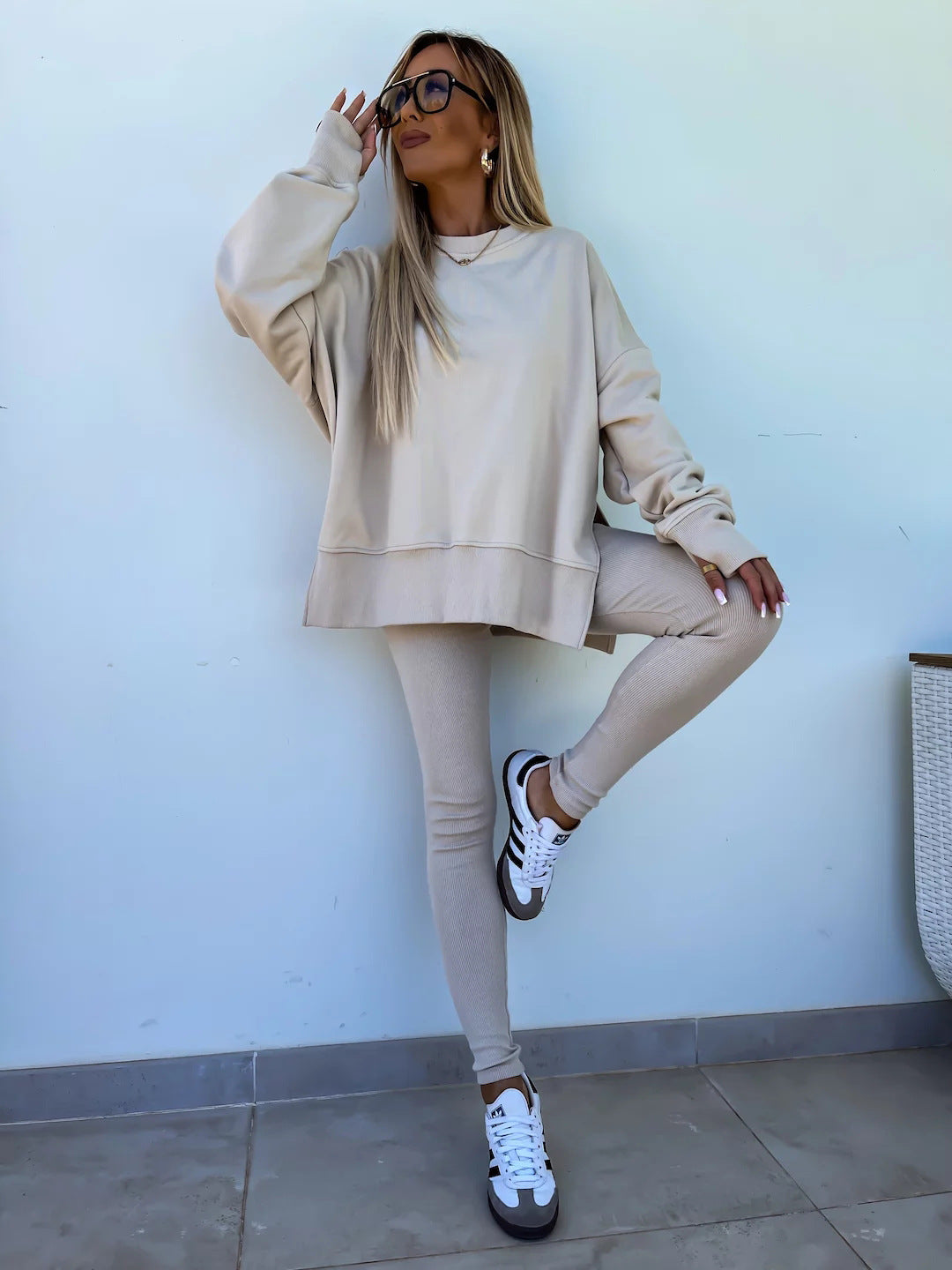 Women Spring Casual Long Sleeve Top and Long Pants Two-piece Set 14