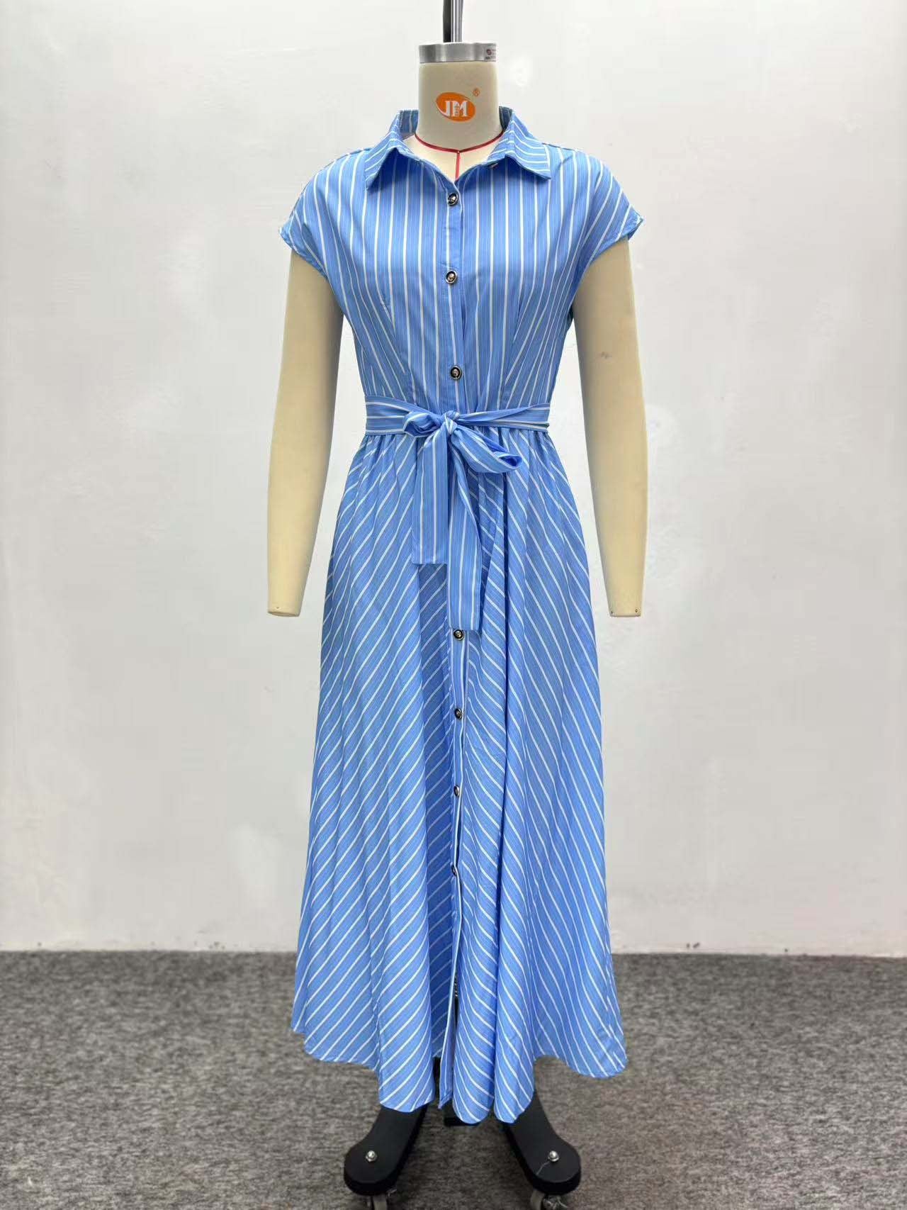 African Women elegant sleeveless single-breasted striped lace-up dress 15