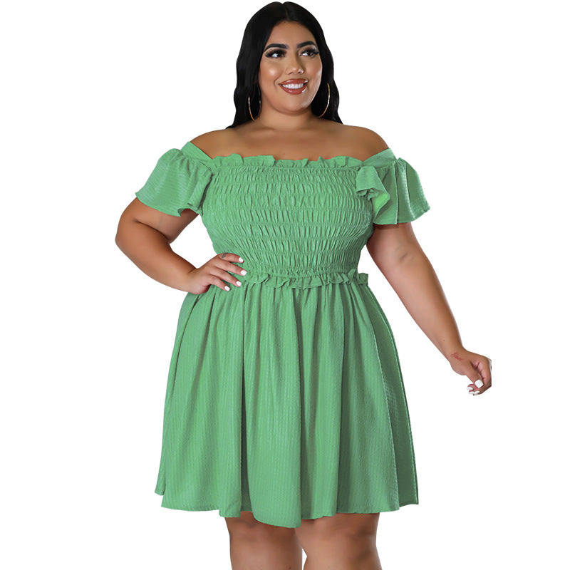 Plus Size Summer Women's Off Shoulder Short Sleeve Casual Swing Dress 5