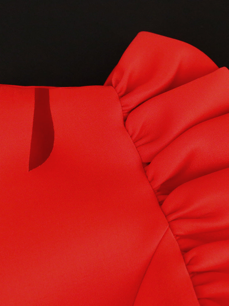 Plus Size Women Cut Out Round Neck Solid Pleated Short Sleeve Bodycon Dress 5