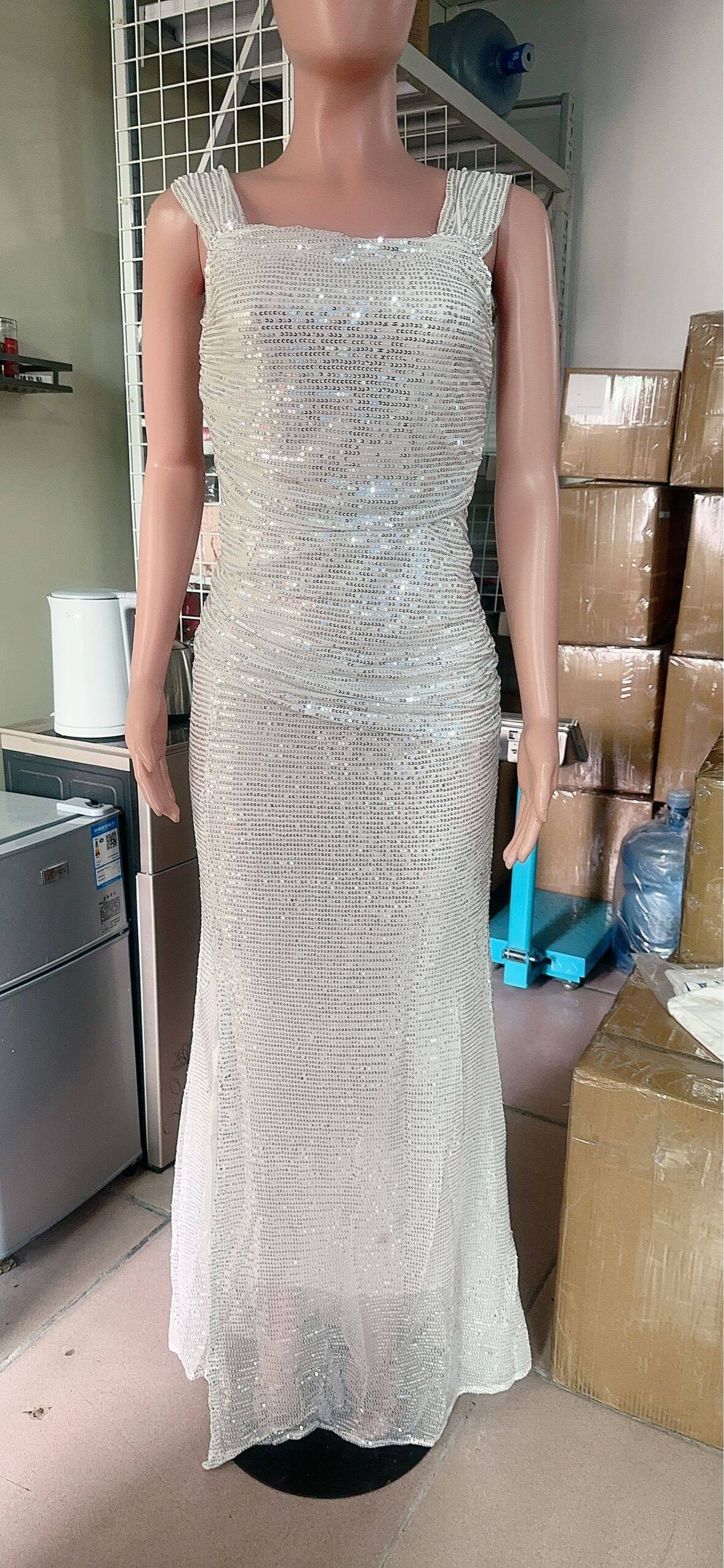 Women Sequin Off Shoulder Slit Dress 20