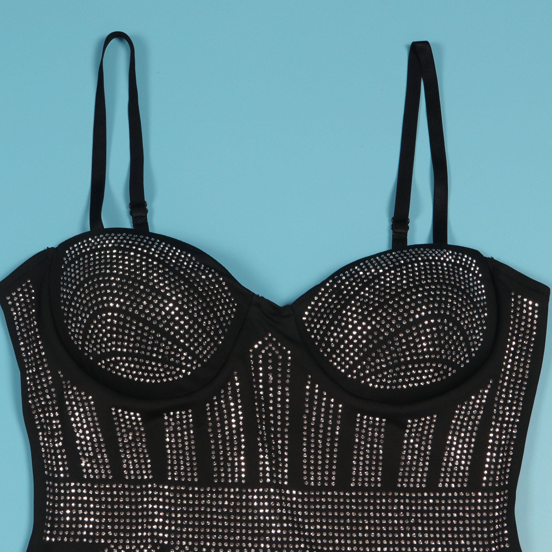 Women sexy beaded suspender elastic bodycon dress 19