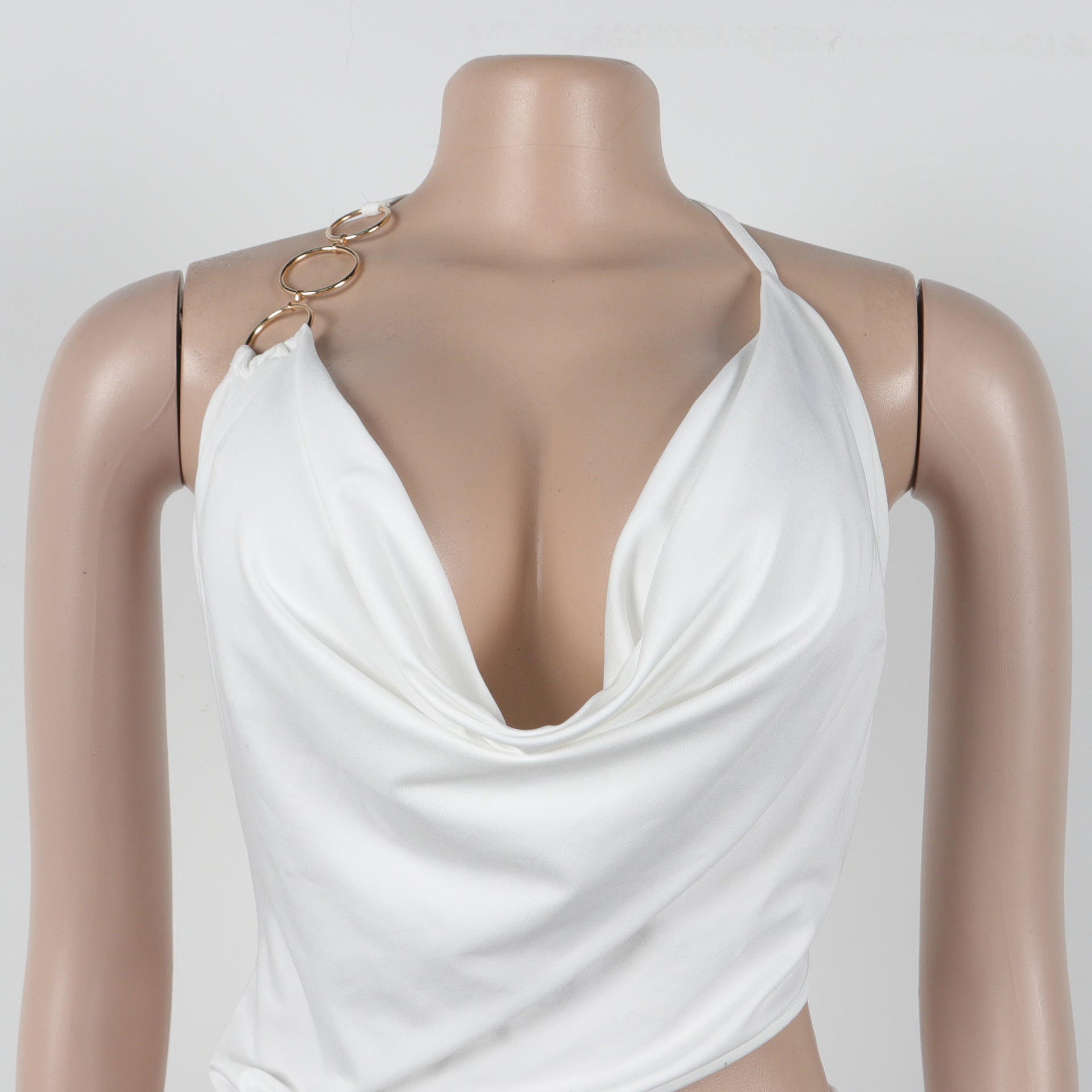 Elegant Sexy Slim Elastic Hollow Ring Halter Neck Lace-Up Jumpsuit 10