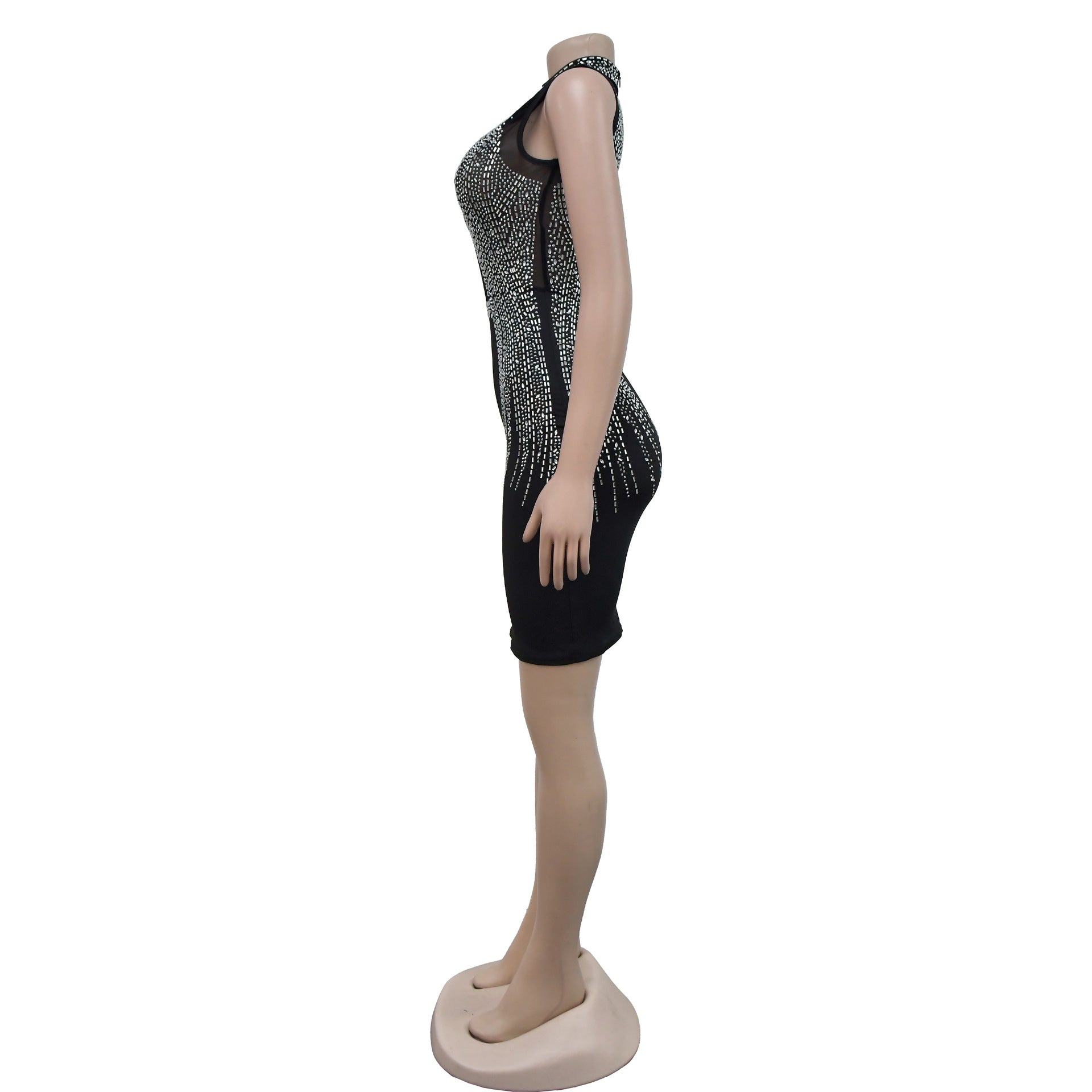 Women Contrast Color Mesh Beaded Bodycon Dress 20