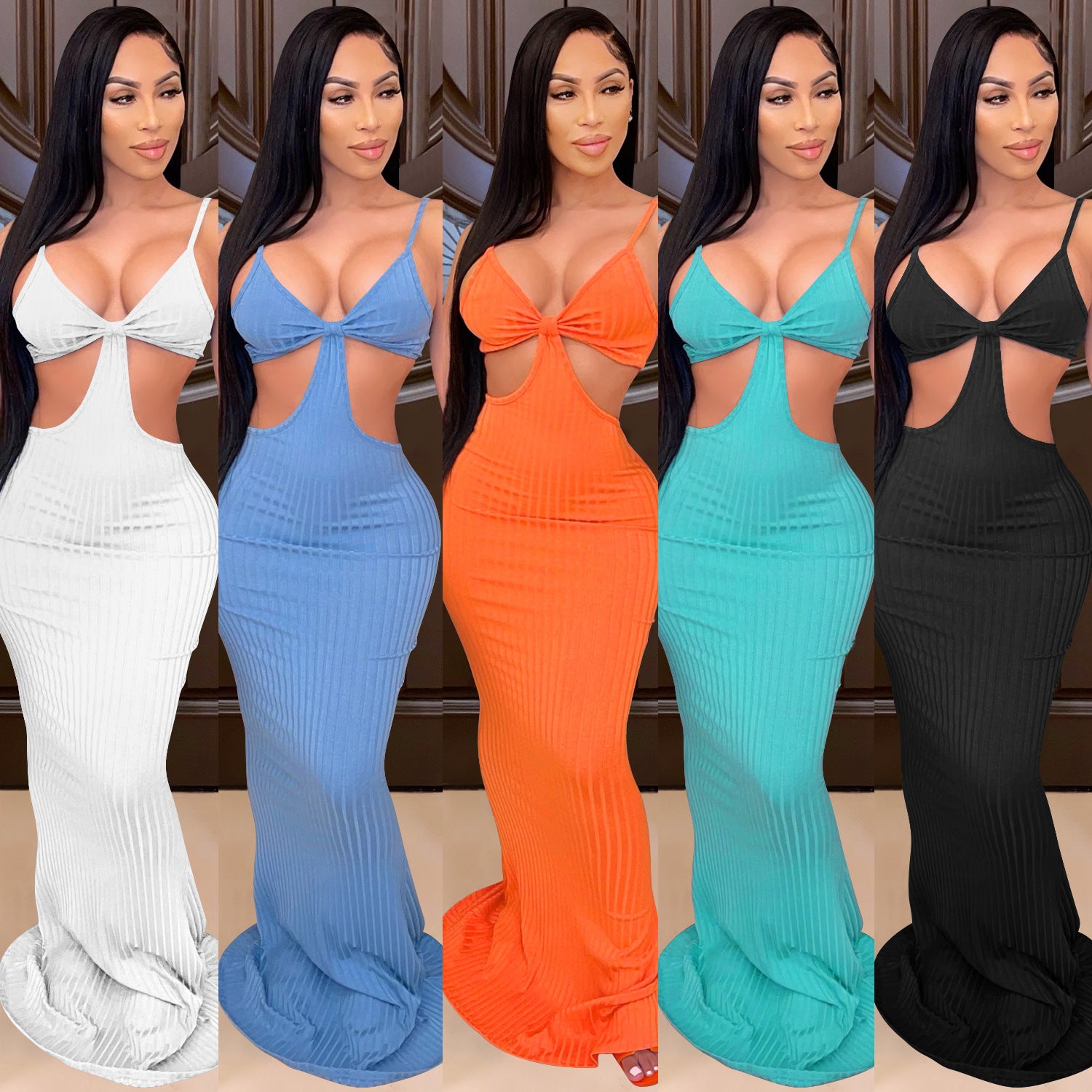 Sexy Knitted Strap Solid Color Dress for Women 8