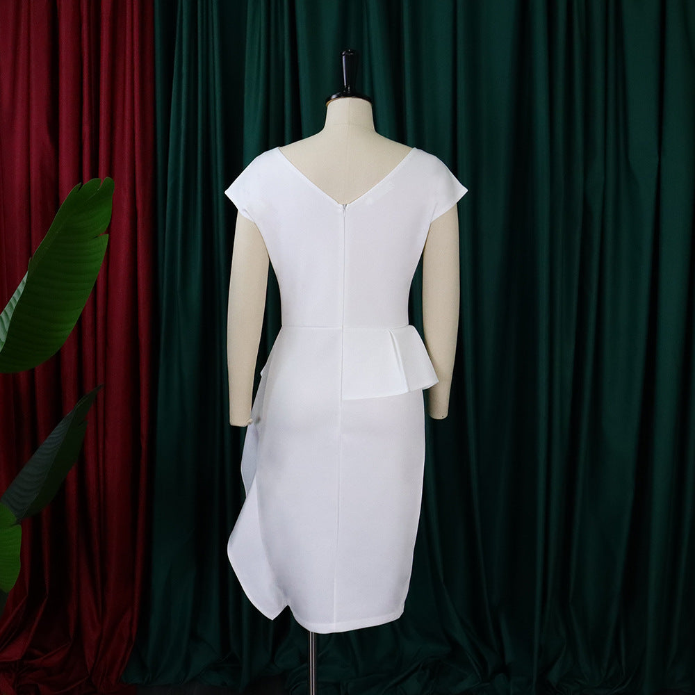 Women Summer Solid Pleated Ruffle Slit Bodycon Dress 13