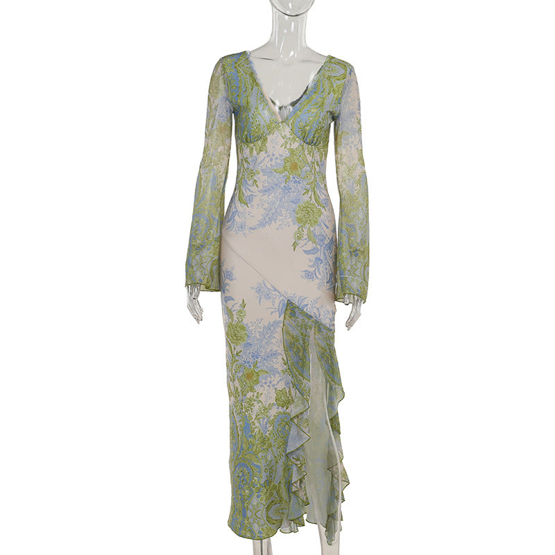 Women Fall Printed Irregular Dress 6