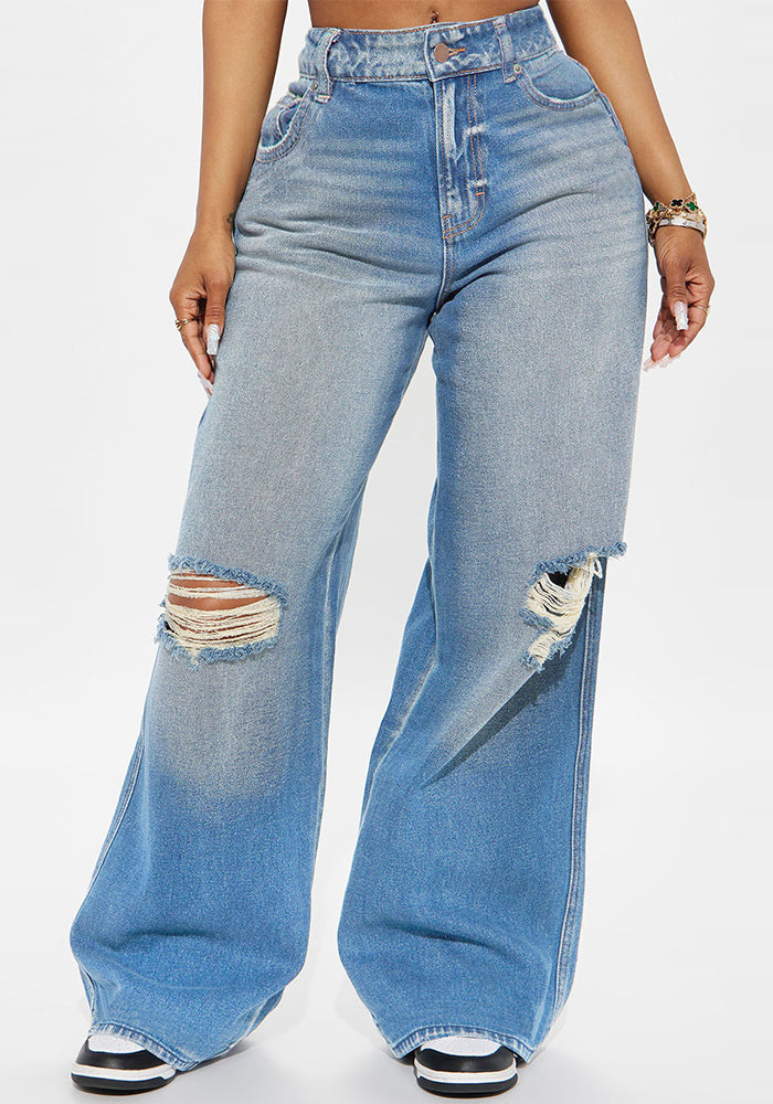 Women Denim no Stretchy Wide-leg Jeans