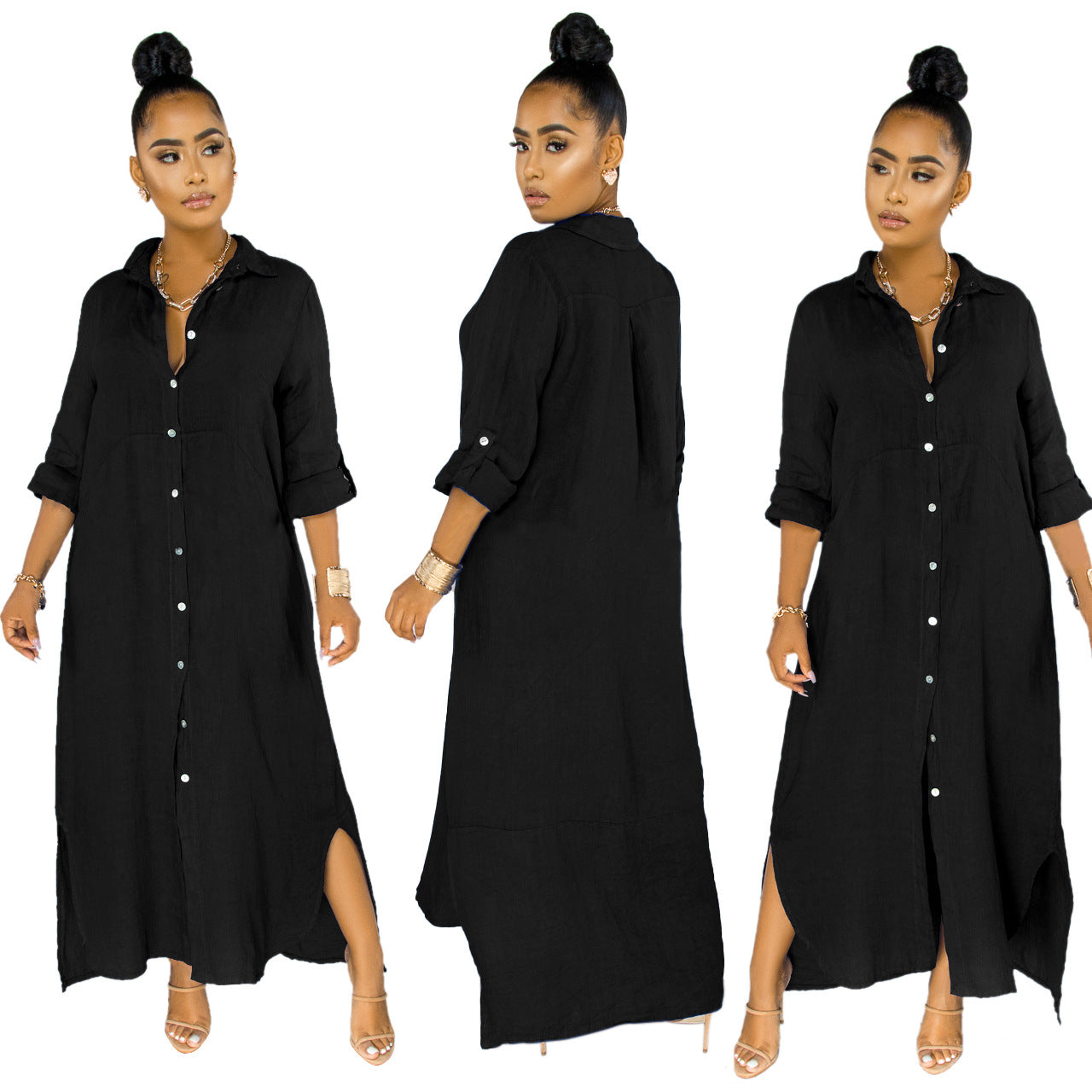 Sexy Fashion Solid Color Women's Shirt Dress 9
