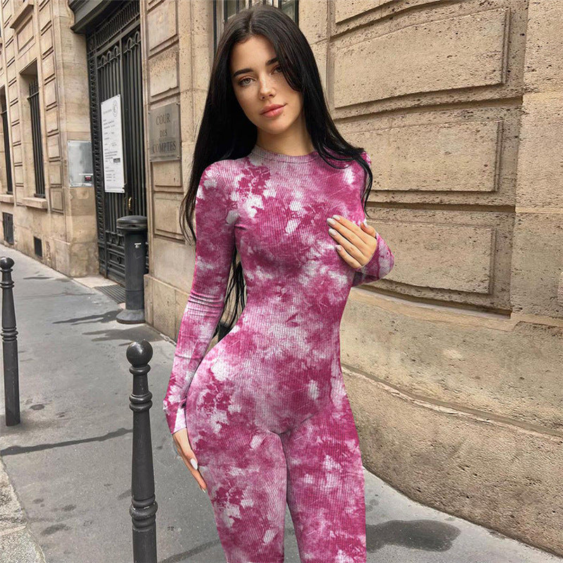 Women Fall and Winter Printed Long Sleeve Sports Jumpsuit 5