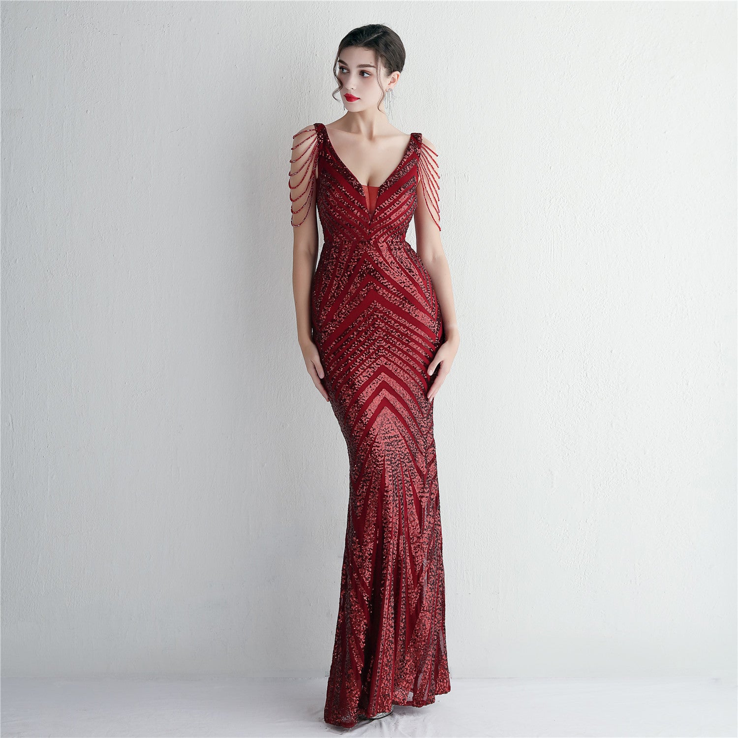 Beaded Beaded Evening Long Formal Party Slim Fit Evening Dress 4