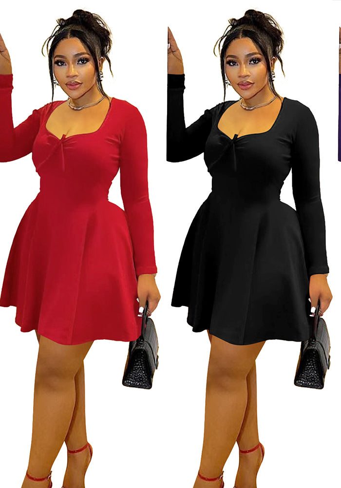 Summer Plus Size Women's Sexy Slim Waist Long Sleeve Dress