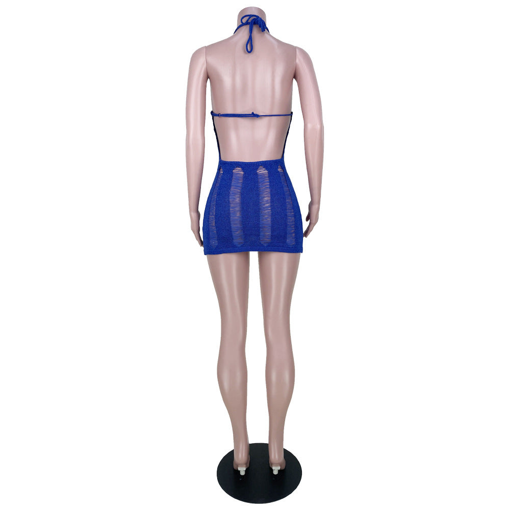 Women Sexy Hollow Sleeveless V-Neck Dress 16