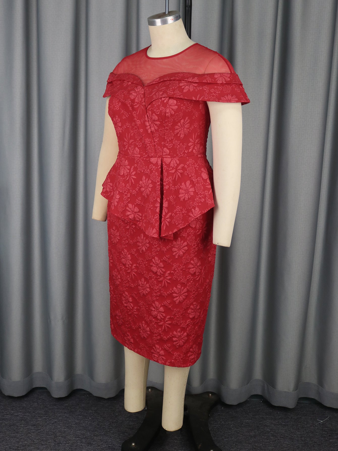 Elegant Lace Jacquard High-Waist Ruffle Bodycon Formal Party Evening Dress 7