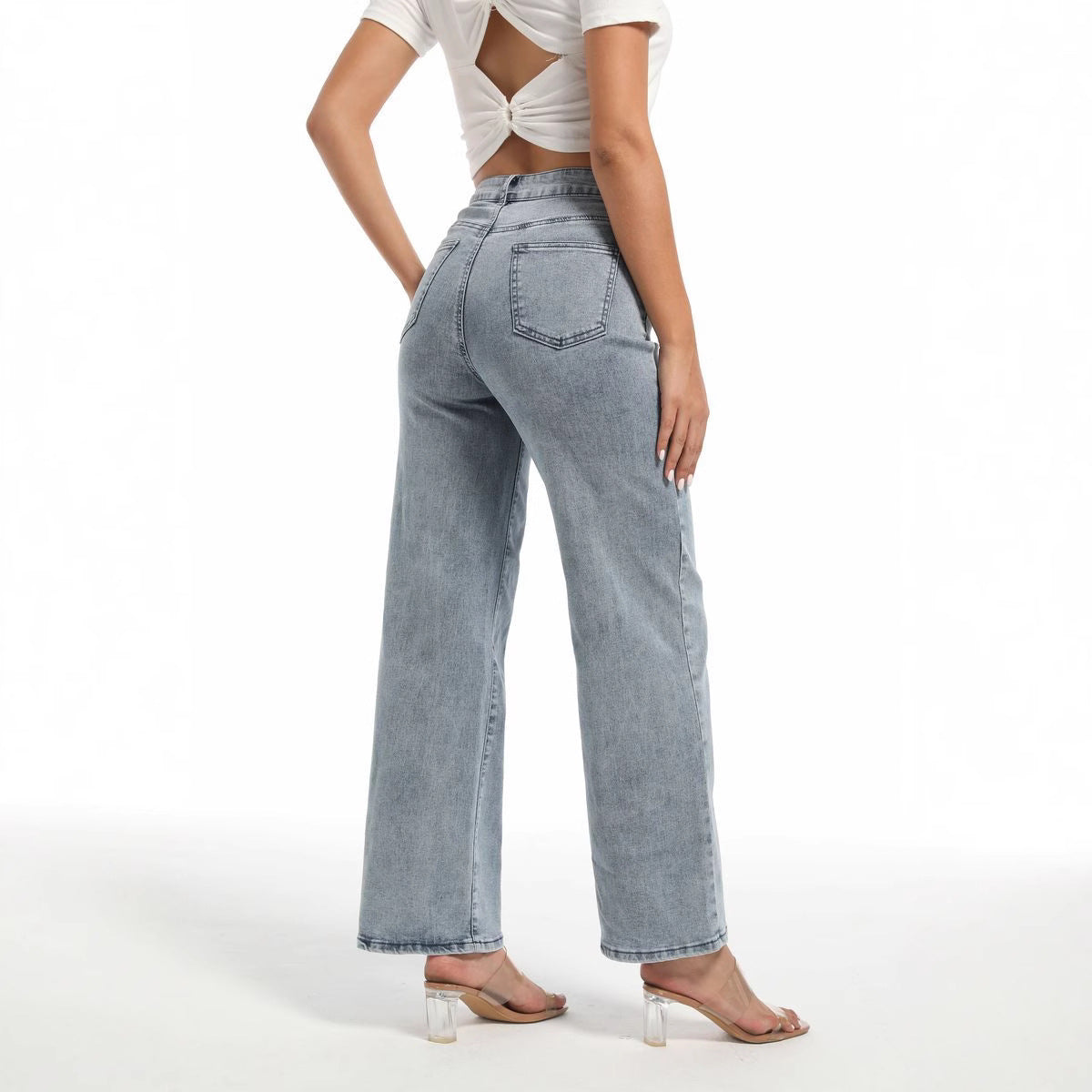 Women Casual retro blue denim trousers 5