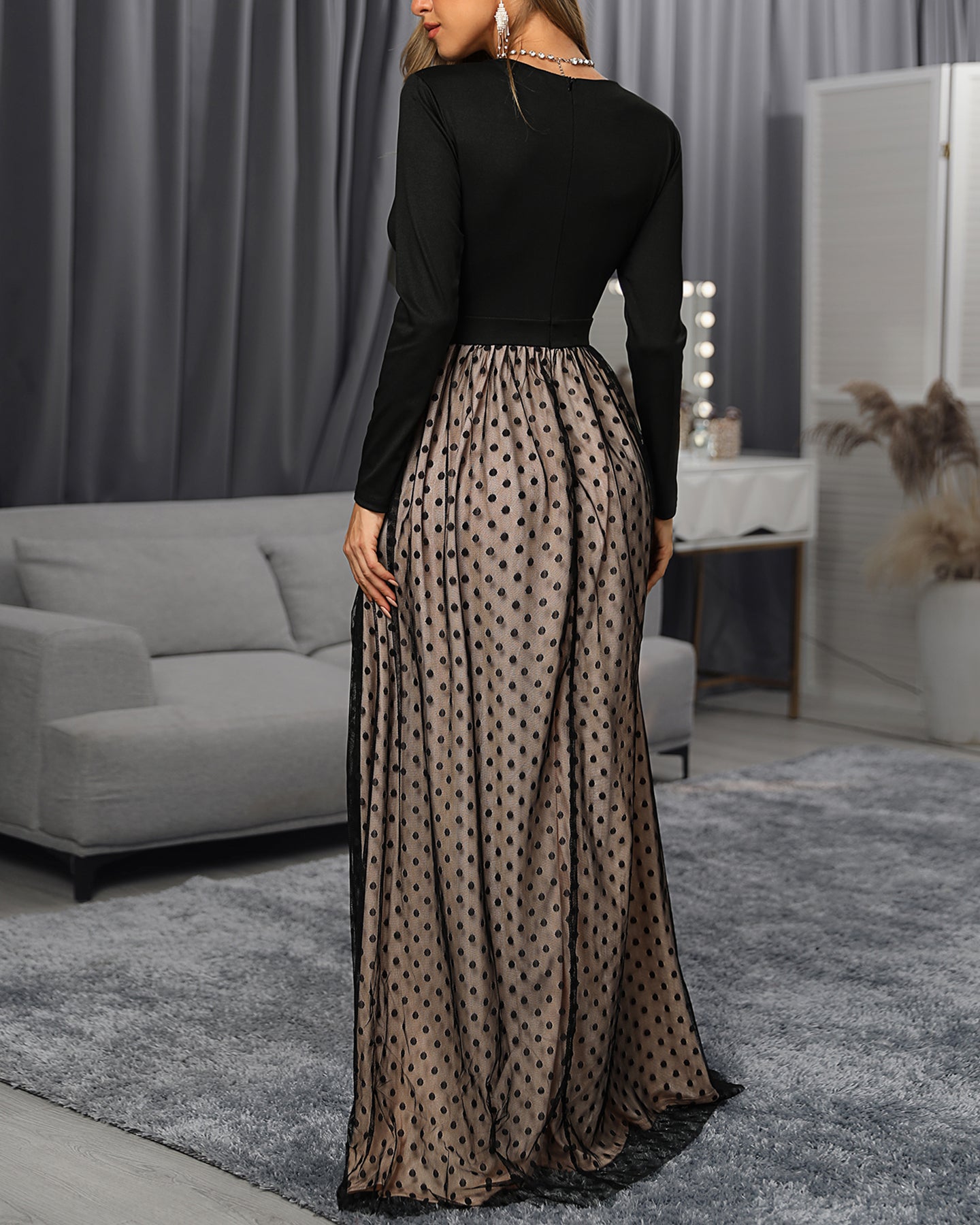 Fashion Women's Long Sleeve Deep V-Neck Bodycon Dress 4