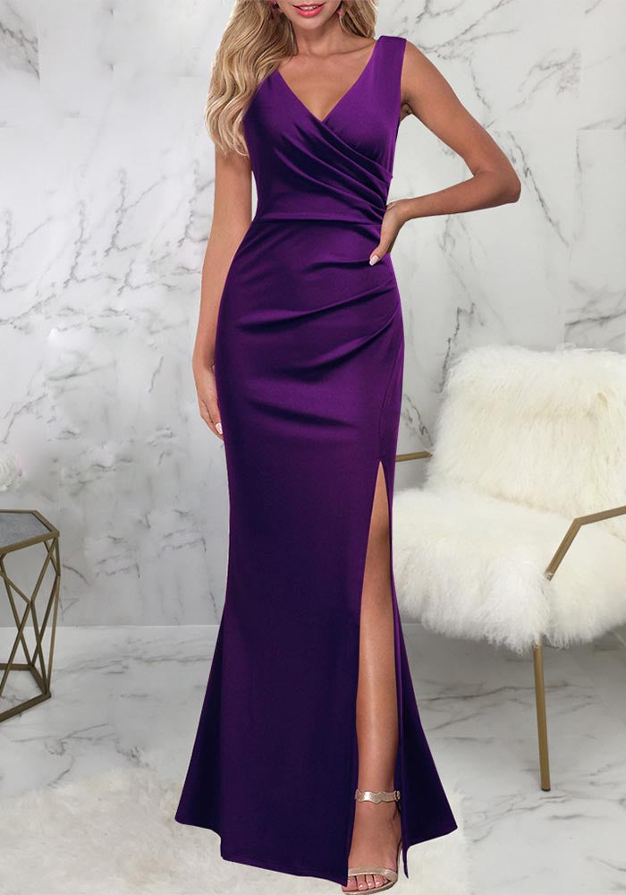 Sexy V Neck Slit Dress