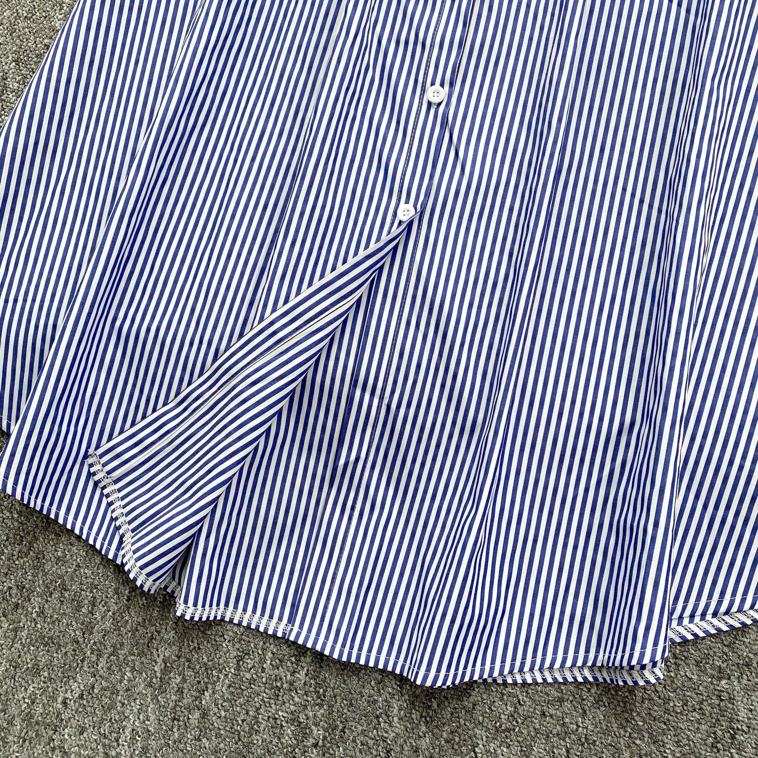 Chic Trendy Long Sleeve Single Button Casual Striped Shirt Dress 16