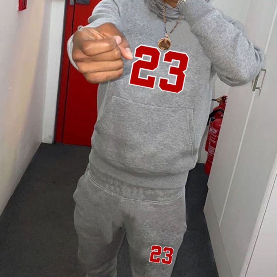 Spring And Winter Print Loose Men's Hoodies Pants Set 6