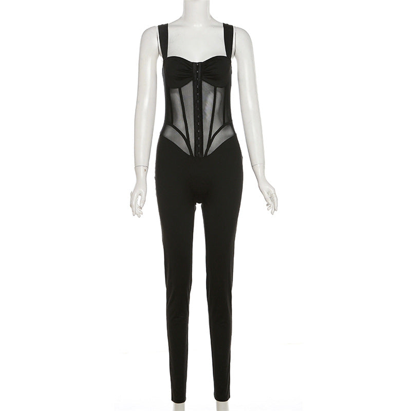 Spring Women's Fashion Strap Sexy See-Through Slim Fit Jumpsuit 6