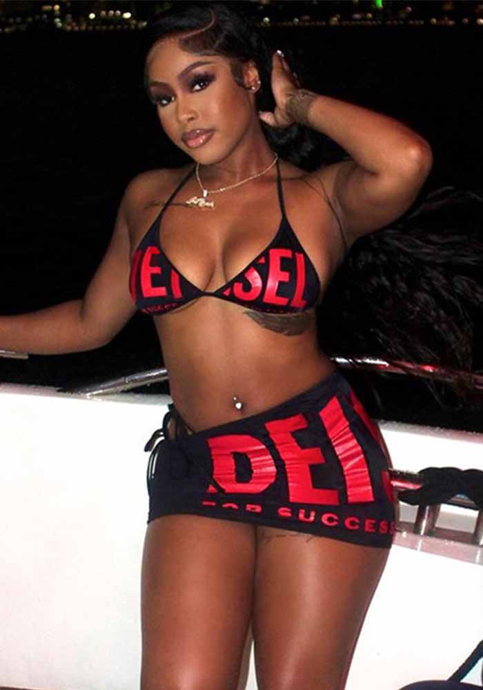 Women Summer Sexy Halter Neck Strappy Top Bodycon Skirt Bikini Two-piece Set