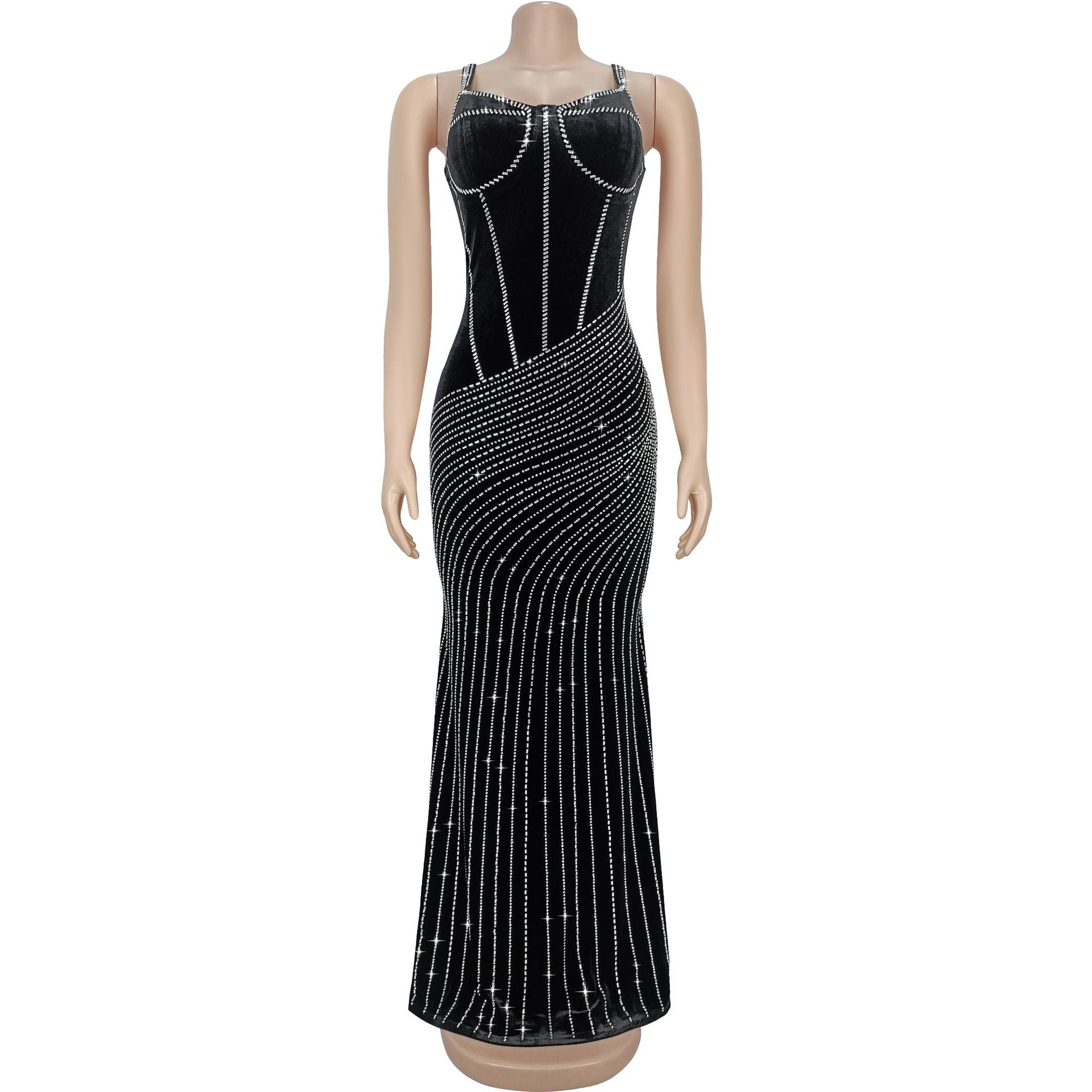 Women sexy beaded suspender dress 5