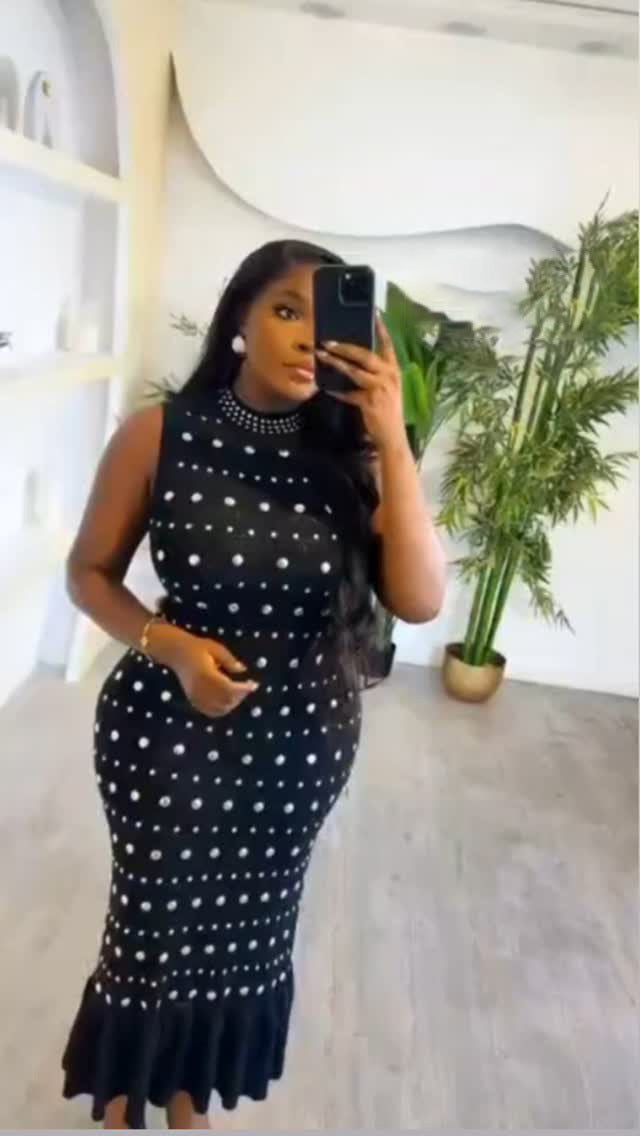 Women's Summer Sleeveless Stand Collar Diamond Slim Luxury Fishtail Long Dress 4