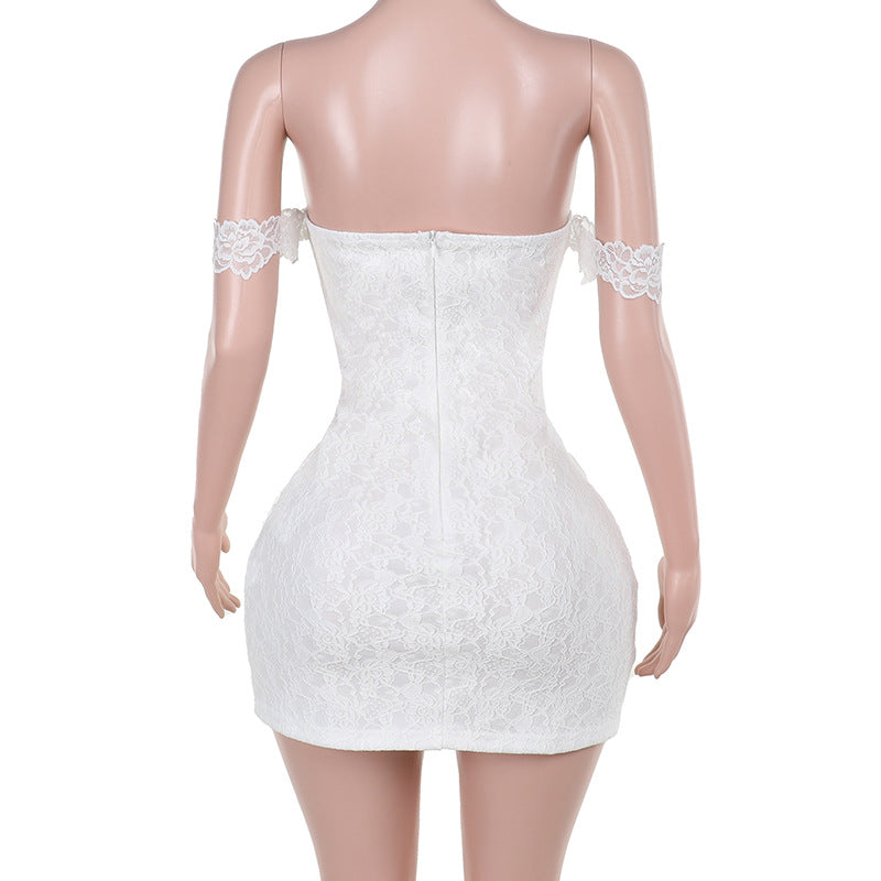 Women Summer Sexy Lace Waist Off Shoulder Dress 7