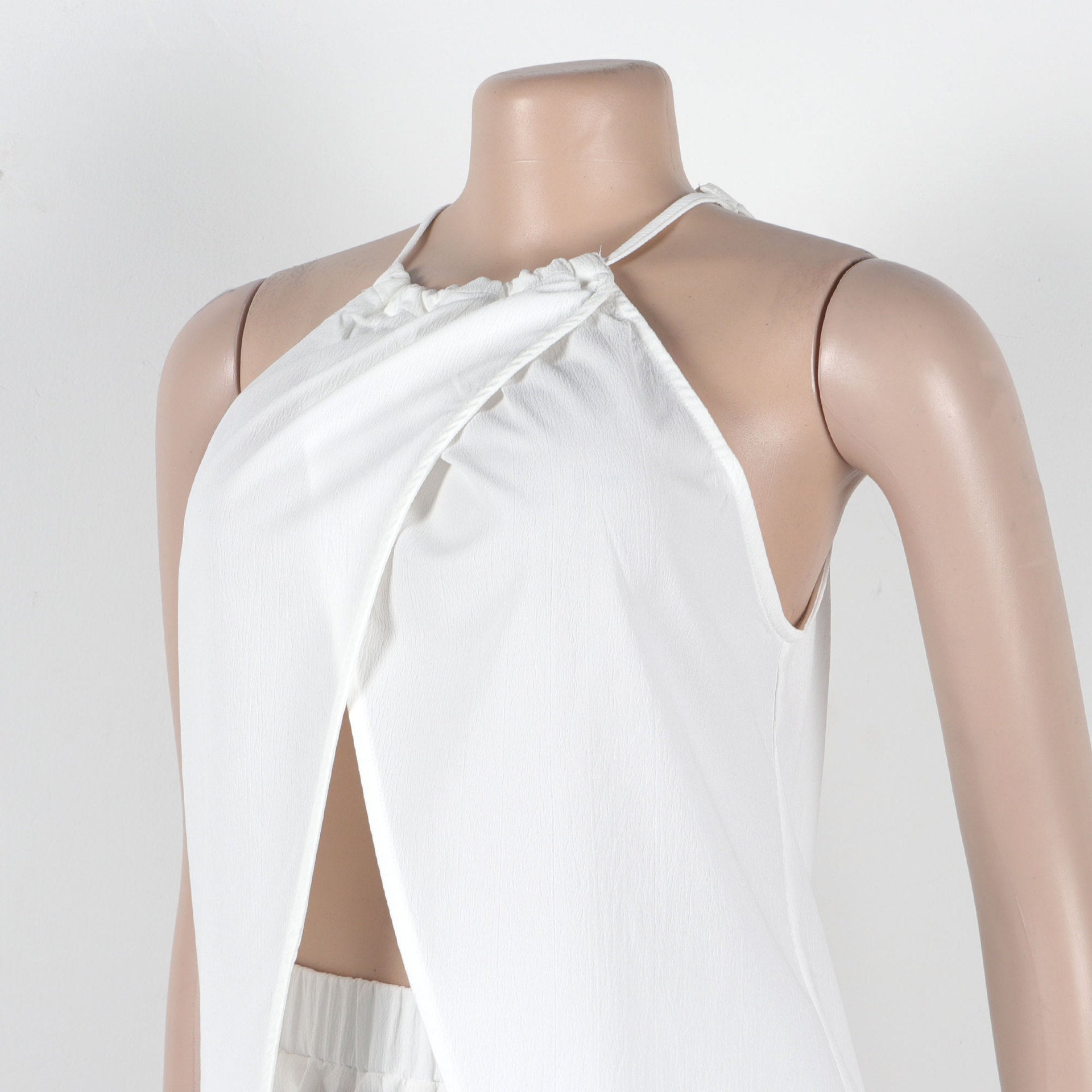 Women sexy solid slit halter neck lace-up sleeveless top and shorts two-piece set 33