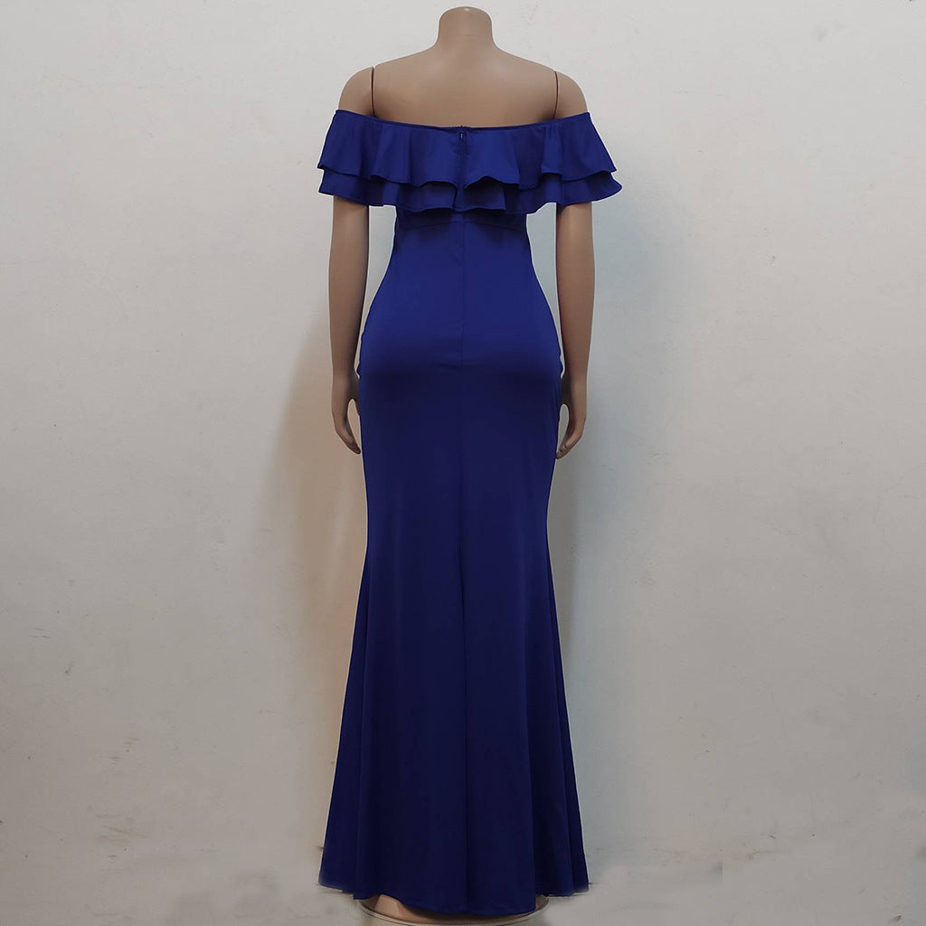 Sexy Fashion Ruffle Off Shoulder Split Dress 35