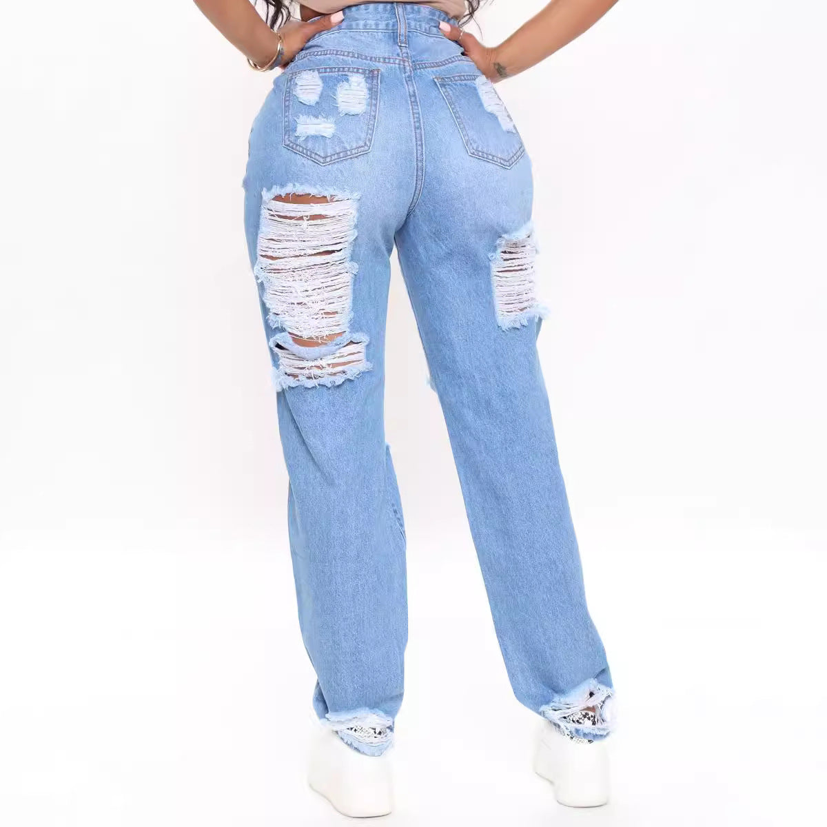 Women Ripped Washed Denim Pant