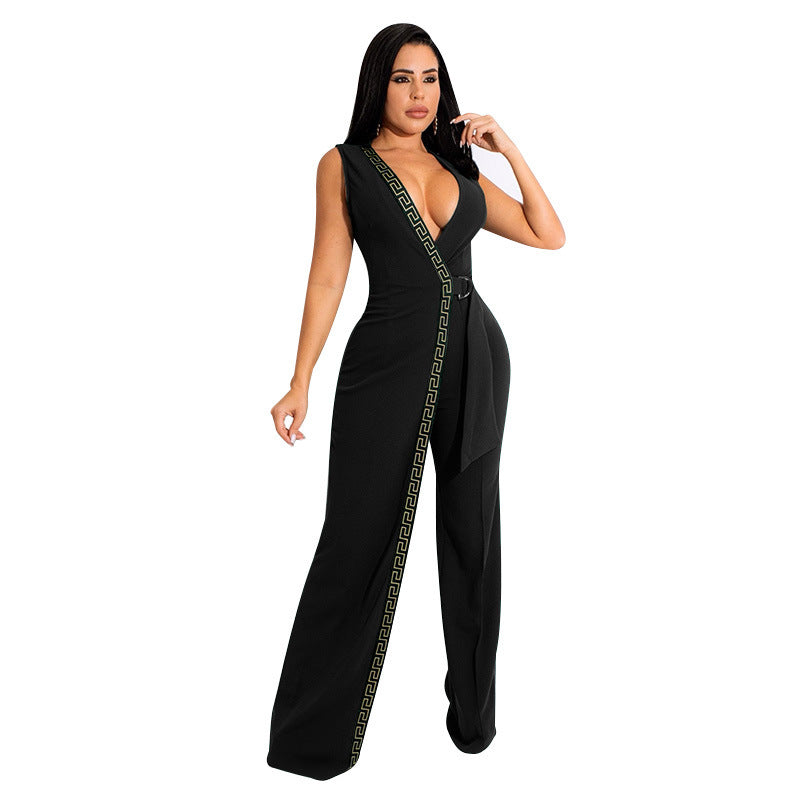 Spring Fashion Deep V Slim Jumpsuit With Belt 8