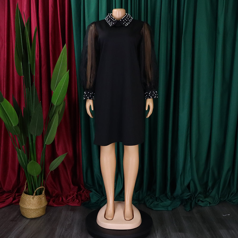 Plus Size African Women Mesh Sleeve Beaded Dress 25