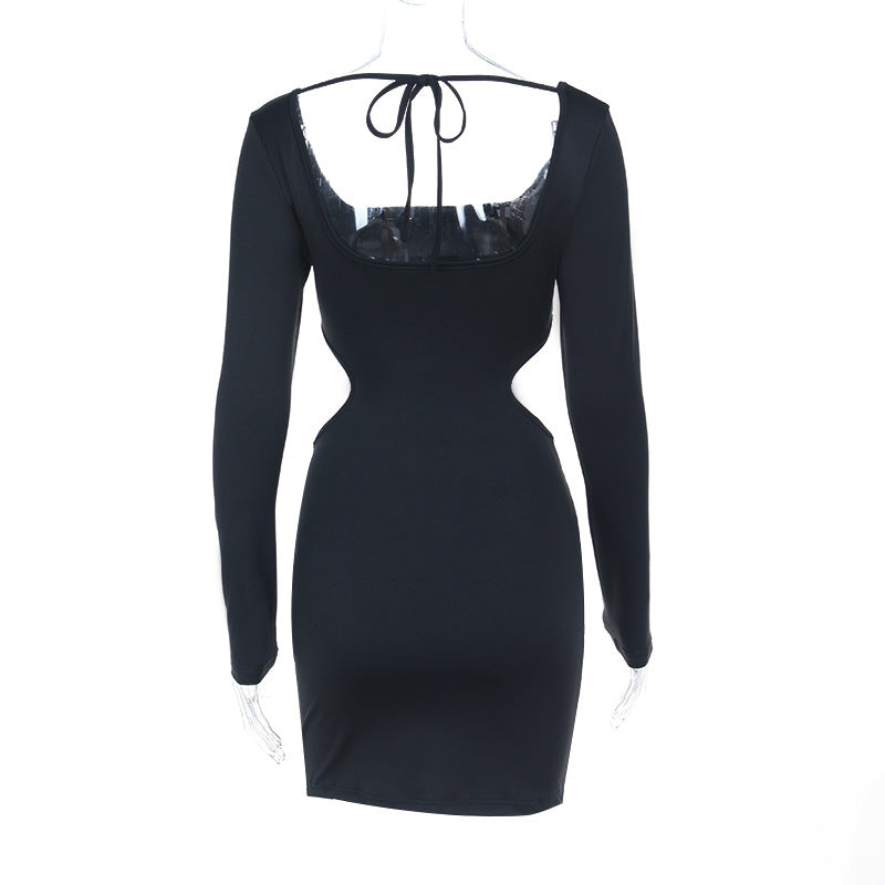 Women Autumn Sexy Long Sleeve Cut-Out Open Waist Bodycon Dress 8