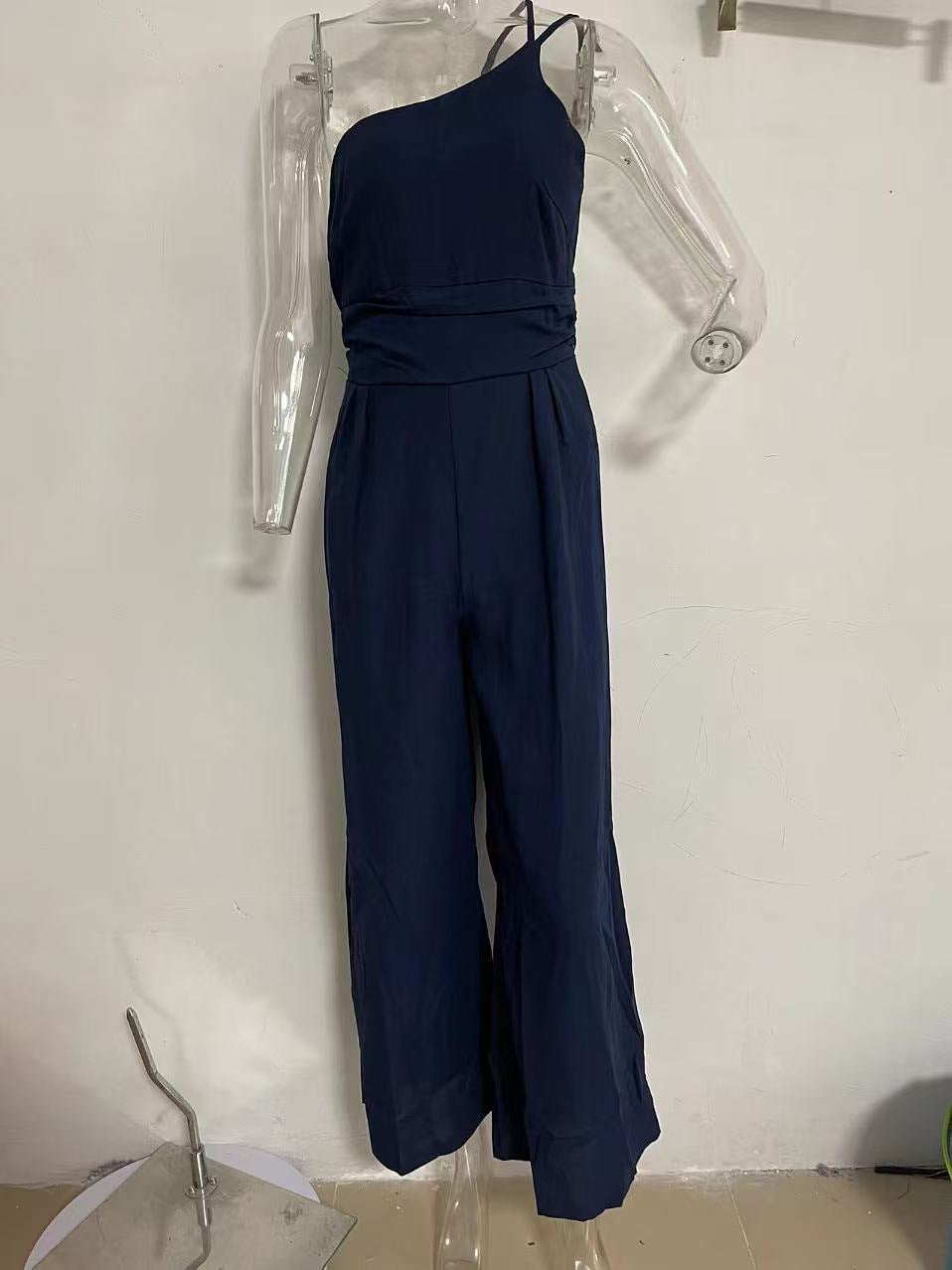 Women's Spring/Summer Solid Color Loose Wide Leg Linen Jumpsuit 9