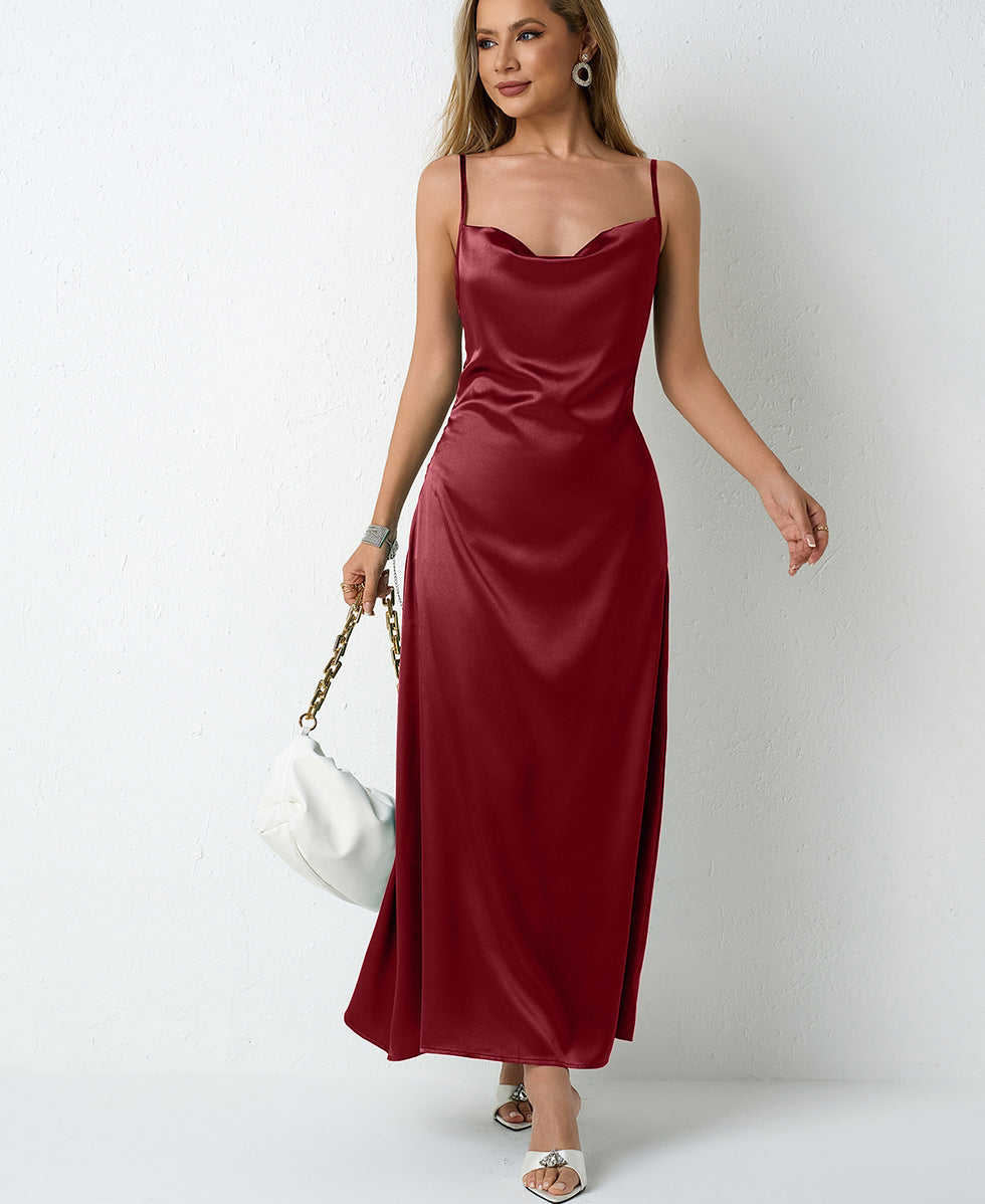 Women Pleated Sleeveless Satin Dress 34