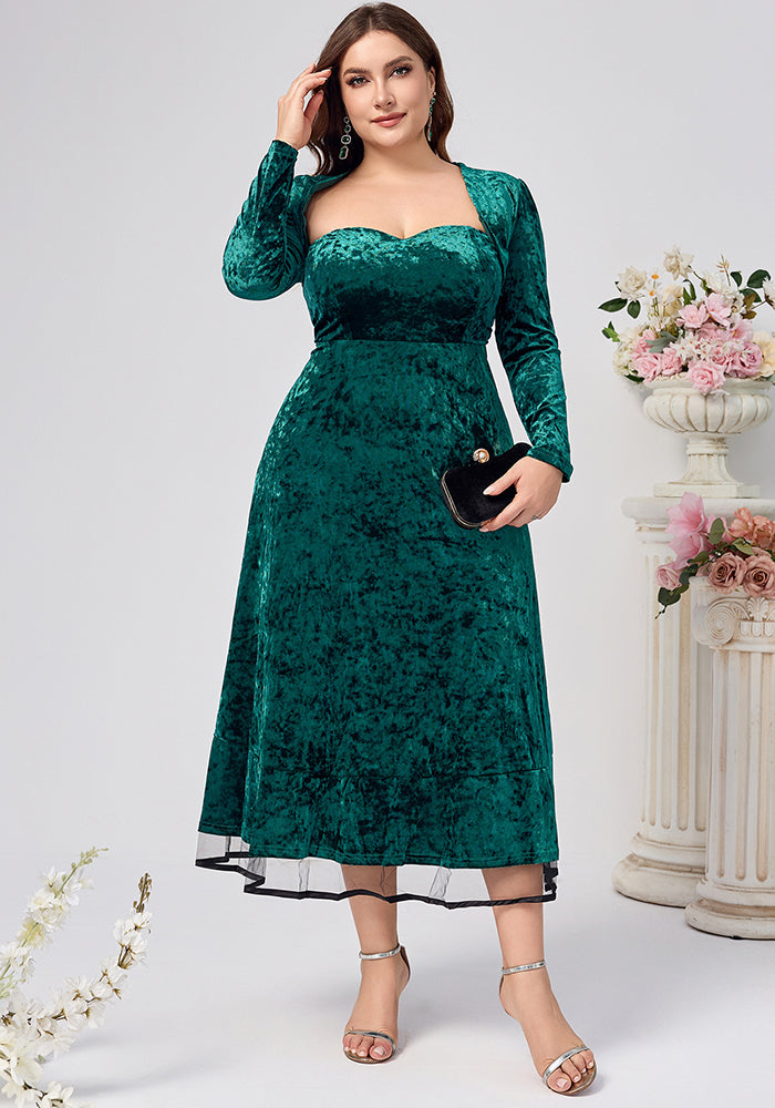 Plus Size Women Gold Velvet Solid Formal Party Dress