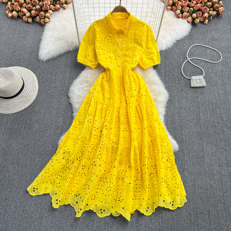 Autumn/Spring High-Waist Puff Sleeve Peter Pan Collar Dress Elegant Chic Holiday Dress 7