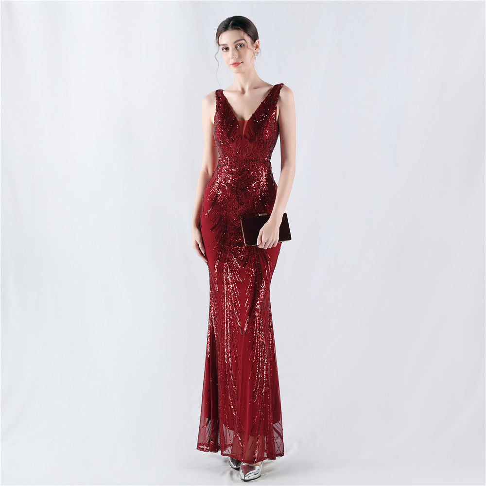 Women Beaded Beaded Sequin Evening Dress 8