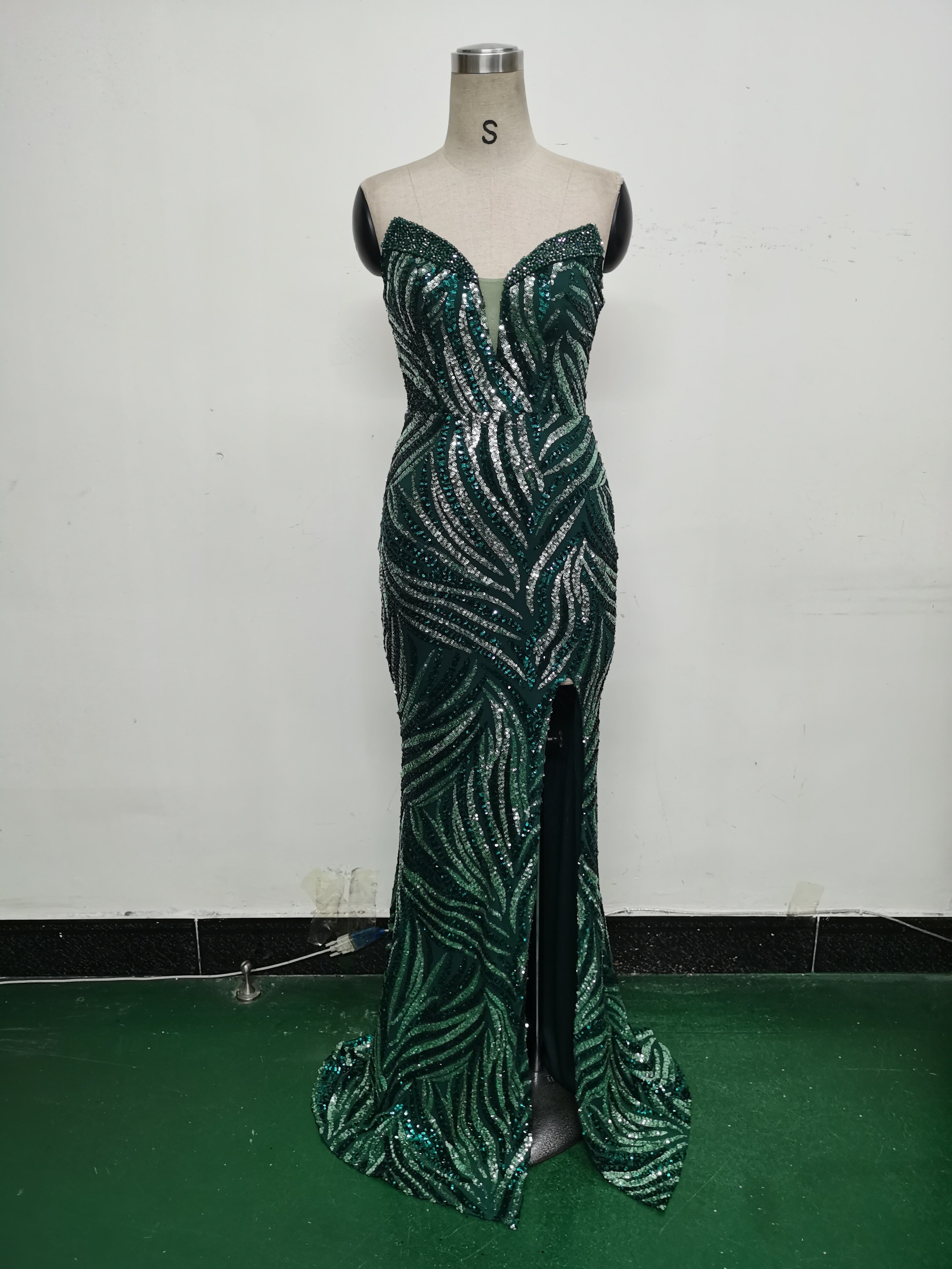 Women Beaded Sequined Wrap Dinner Party Evening Dress 25