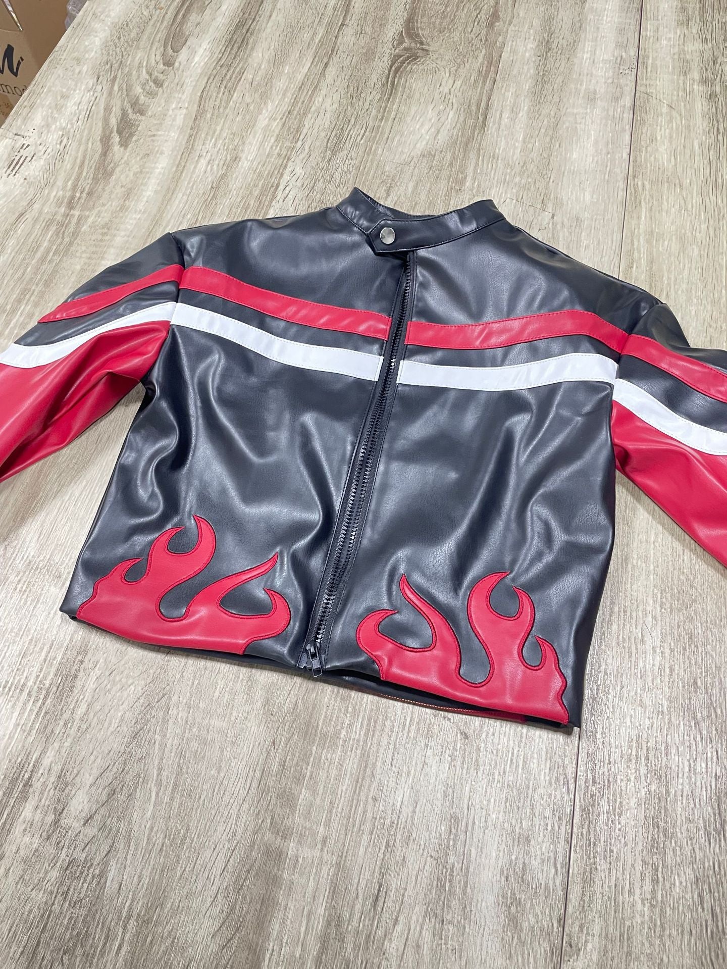 Women's Embroidered Flame Patchwork Leather Jacket 24