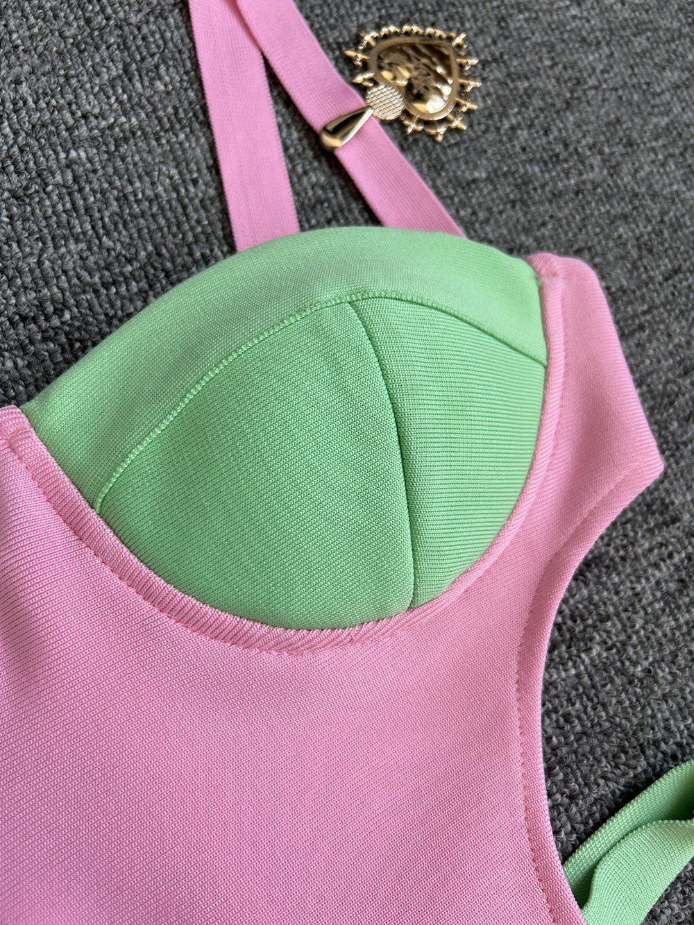 Women Contrast Color Patchwork Suspender Sexy Cut Out Elastic Bandage Dress 14