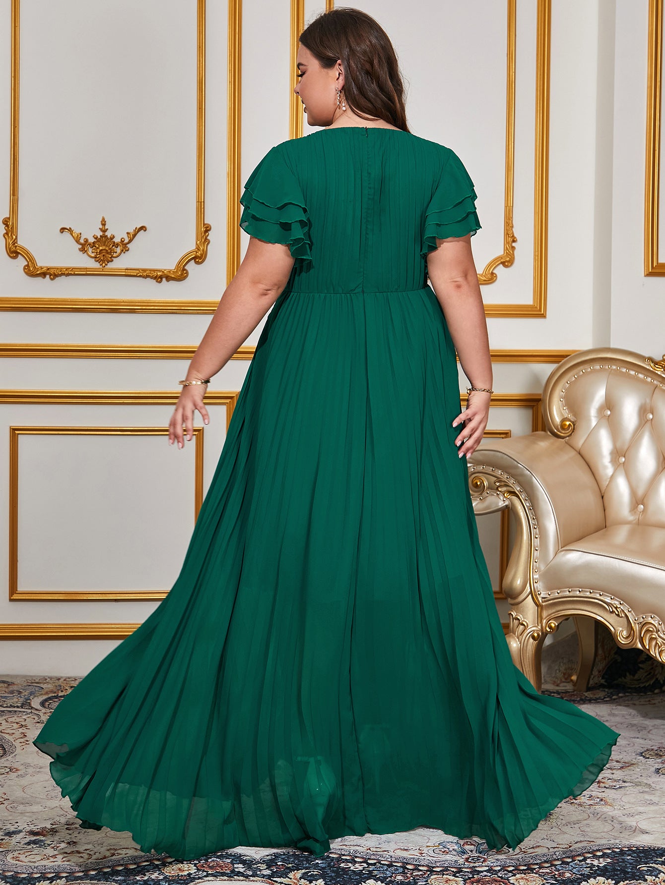 Women Solid Elegant Round Neck Maxi Dress 3